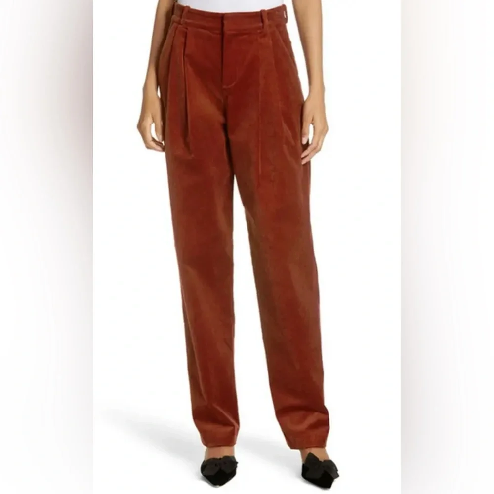 A.L.C. Pleated Tori Corduroy Straight Leg High Rise Pants Navy blue